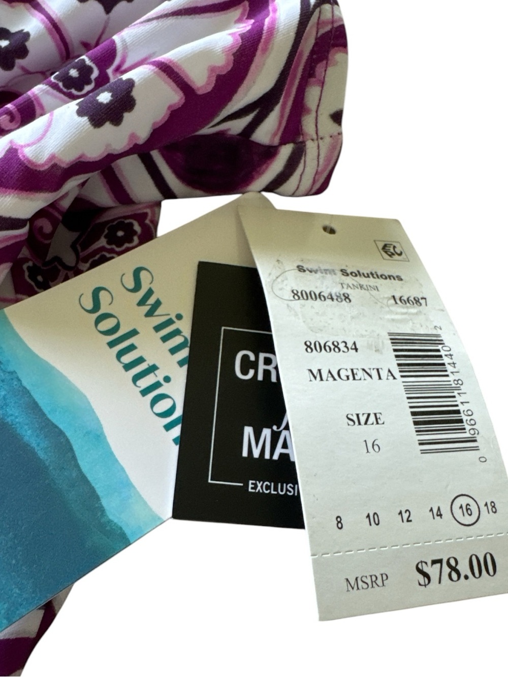 Swim Solutions Women’s Printed Nylon Tankini Swim Top White Magenta Size 16 NWT - Picture 7 of 9